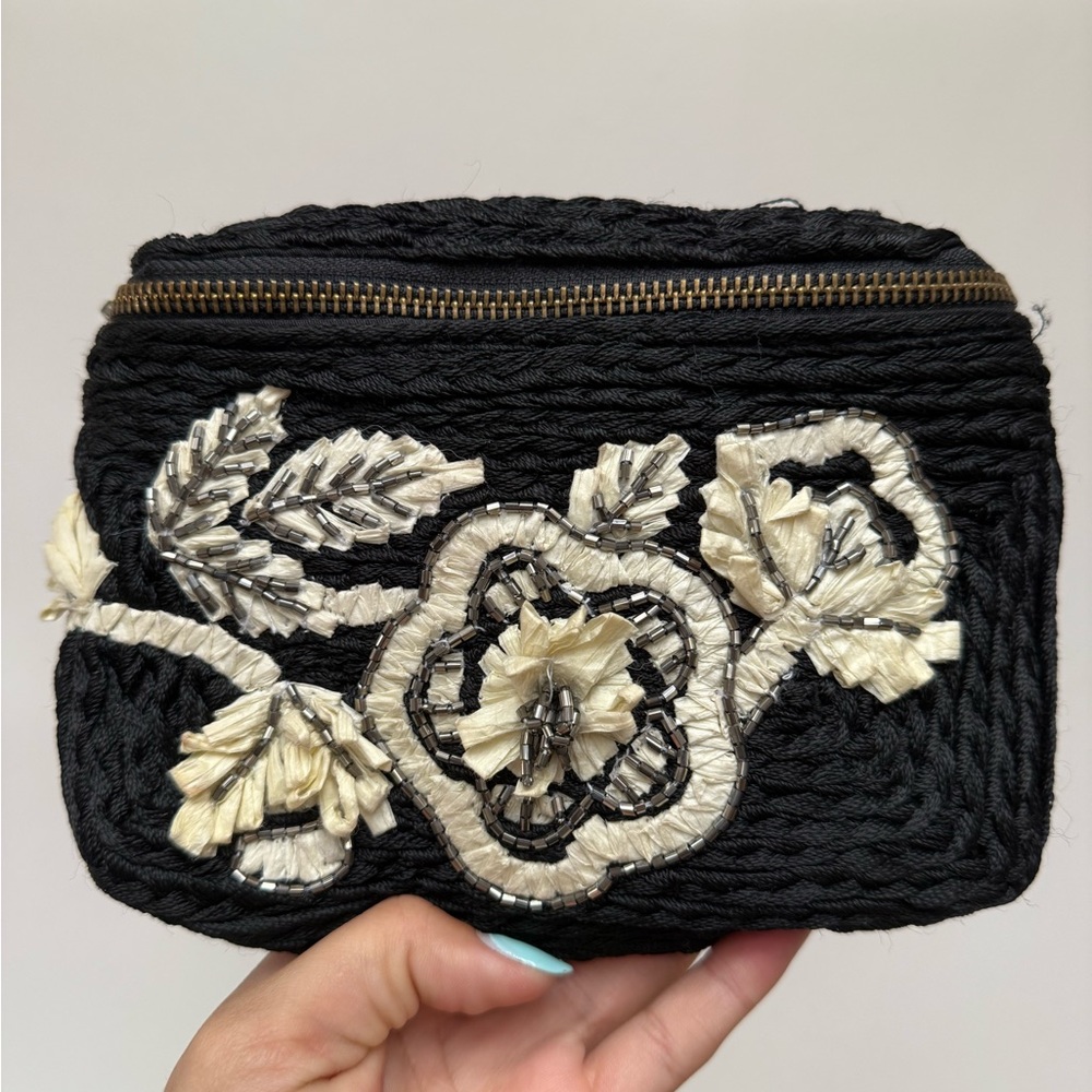 Black and Cream Floral Purse with Textured Design